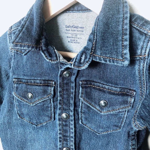 GAP Jean denim dark wash shirt shacket 12-18m baby shirt unisex stretchy - Picture 5 of 10